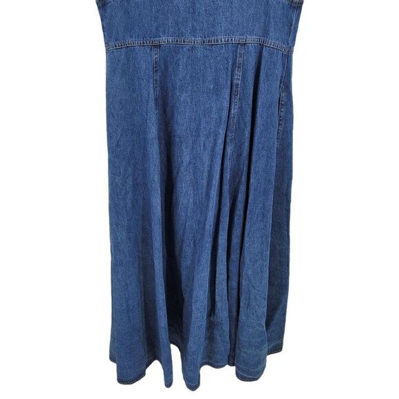 Vtg 80's Dress Embroidered Modest Denim Pinafore Prairie Maxi Pockets Sz S - Picture 11 of 11